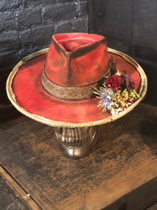 Vintage Rare Custom Hat , "RED Rattle Rose”